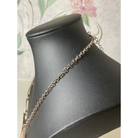 Hammered Rose Gold Tone Statement Necklace With Adjustable Chain & Lobster Clasp - Picture 3 of 4